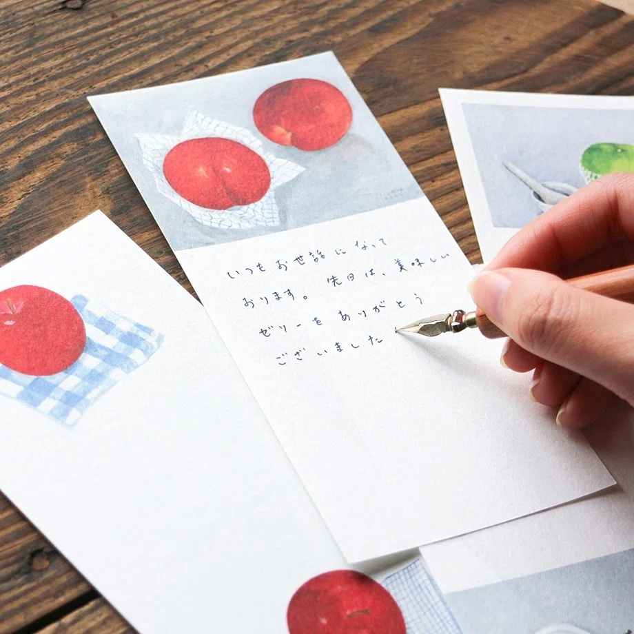 Nishi Shuku Slim Washi-Paper Letter Pad - Fruit Handwriting Scene
